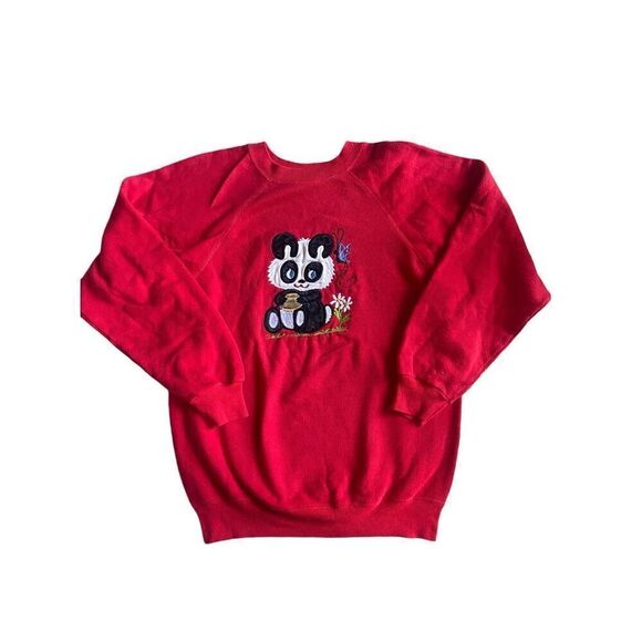 Vintage 80s 90s Hanes red panda bear embroidered sweatshirt - Picture 1 of 6